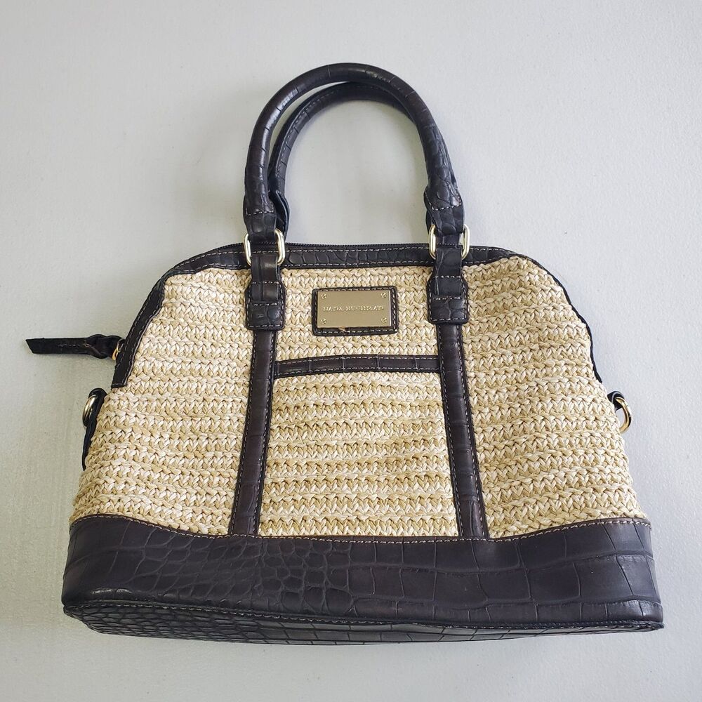 Dana Buchman Straw Dome Satchel with Faux Alligator